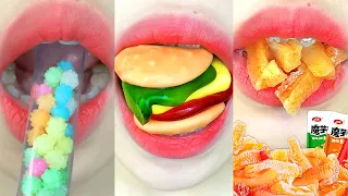 asmr STAR CANDY BURGER GUMMY COOKIE CREAM HARIBO SPICY AMONDE MARA JELLY GREEN ONION eating sounds
