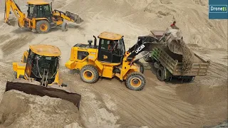 Out of Hilly Road Today-JCB Loader-Loading Sand into Dump Trucks