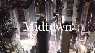 Midtown Manhattan New York Drone flight, night.