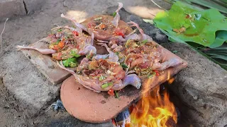 Primitive Technology: Cooking Quail on the Tiles For Lunch Eating Delicious