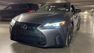 2022 LEXUS IS 350 F SPORT IN CLOUDBURST GRAY AND CIRCUIT RED INTERIOR - WALK AROUND