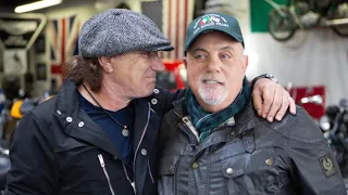 Billy Joel & Brian Johnson take a tour of Billy's motorcycle shop in Oyster Bay, NY