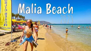 Malia Crete, walking through Malia Beach 4k, Greece 2023