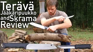 Terävä Skrama and Jääkäripuukko Knife and Chopper Review.  With Classical Music and Slow Mo.