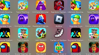 Grimace Monster DOP,Grimace Scary Survival,Bowmasters,Find The Alien,Among Us,Red Ball 4,Hill Climb