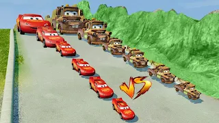 Big & Small Lightning Mcqueen vs Big & Small Tow Mater vs DOWN OF DEATH in BeamNG drive