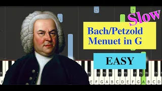 Bach/Petzold - Menuet in G (Slow Easy Piano Tutorial)