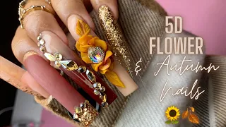 HOW TO MAKE A 5D FLOWER/ AUTUMN ACRYLIC NAILS🍂🍁/ NAIL TUTORIAL