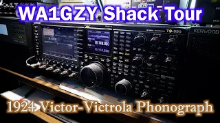 WA1GZY Ham Shack Tour | Icom IC-7851 | Kenwood TS-990 | 1924 Victor-Victrola | Disc Records