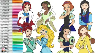 Disney Princess Color Swap Coloring Book Compilation Tiana Snow White Belle Mulan Ariel Cinderella