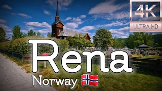 Let's walk around Rena village center on a beautiful summer day in 4K!