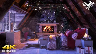 4K Winter Christmas Screensaver 02 - Snow falling, Fire crackling , Cosy
