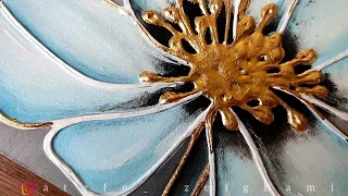 MUST SEE TEXTURE!EASY technique YOU Can try-DIY Flower  Art + Gold Leaf |Ati Art Tutorial