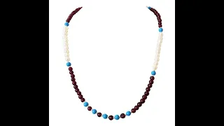 Stunning Colors Collide: Single Line Red Garnet, Blue Turquoise & Pearl Necklace (SN1003 SDJ)