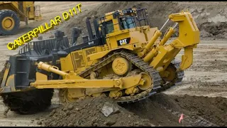 Cat D11T Dozer Rips and Pushes Soil