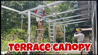 DIY. terrace canopy,, steel trusses