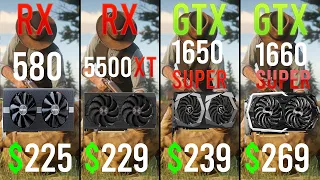 RX 580 vs RX 5500 XT vs GTX 1650 Super vs GTX 1660 Super | 1080p | 1440p | 4K | Test in 8 Games |