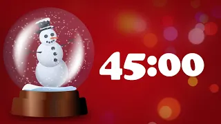 45 Minute Timer, Christmas Music, Animated Snowman Snow Globe, White Numbers, Red Backdrop