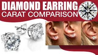 Earring Diamond Size Comparison 1 Carat on the Ear vs .25 .50 ..75 1.25 2 carat side by side