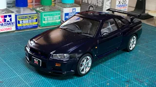 Tamiya Nissan Skyline GT-R V-Spec (R34) assembly timelapse