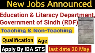 Teaching & Non-Teaching Jobs Announced| Education and literacy department Government of Sindh (RDF)