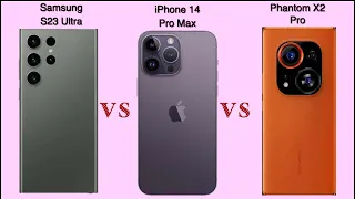 iPhone 14 Pro Max Vs Samsung S23 Ultra Vs Tecno Phantom X2 Pro. Side By Side COMPARISON. #iphone