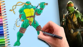 How to Draw a Cartoon of Michelangelo in Ninja Turtle-TMNT