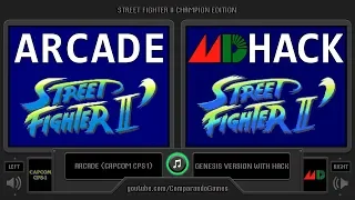 Street Fighter II CE (Arcade vs Sega Genesis with Hack) Side by Side Comparison (2 Longplay)