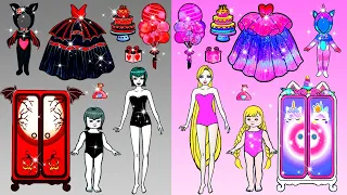 Vestir Muñecas De Papel | Angel Vs Vampire Mother And Daughter Dress Up | Woa Doll En Spanish