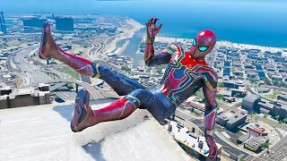 GTA 5 SPIDERMAN Ragdolls Compilation (Falling Ragdoll, Car Crash, Bike Stunt, Water Ragdoll) 28