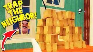 USING A WALL OF BOXES TO TRAP THE NEIGHBOR IN HIS HOUSE! WILL IT WORK?! | Hello Neighbor Alpha 4