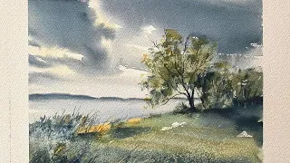 Paint A Loose STORMY SKY & LAKE & MOUNTAINS Watercolor Landscape Painting, Watercolour Tutorial Demo