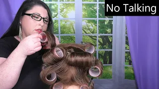 ASMR Hair Salon Roleplay (NO TALKING) (Wet Haircut, Curlers, Hair Curling, Curling Iron, Spray)