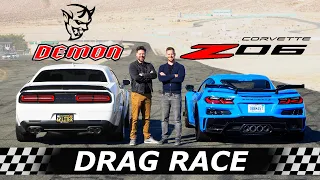 2023 Corvette Z06 vs Dodge Demon // DRAG & ROLL RACE