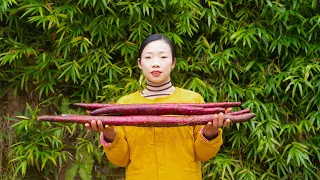 Chinese country girl using purple yam to make Chinese food | wild girl