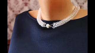 Видео урок №6. Жемчужное колье на основе бисерной сетки. Часть №2. Beaded necklake