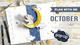 [PLAN WITH ME] Bunny+Moon Theme Bullet Journal Weekly Setup | POP-UP TUTORIAL | October 2020