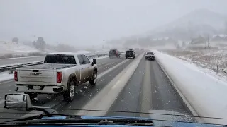 I-70 Westbound to Provo Utah.. Headed Over the Rockies Light in a Snow Storm!!