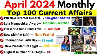 April Monthly Current Affairs 2024 | Top 100 Current Affairs April Month | April 2024 Full Month