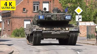 Kompanie Kampfpanzer Leopard 2 fährt durch Ortschaft #Straßensanierung
