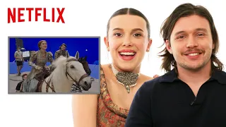 Millie Bobby Brown and Nick Robinson were Riding Fake Horses | Damsel | Netflix