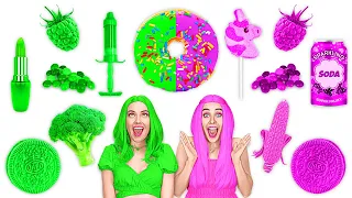 DÉFI ALIMENTAIRE ROSE VS VERT || Une Couleur d’Aliments Pendant 24h ! Mukbang par 123 GO! FOOD