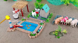 DIY Farm Diorama with house cow, barn | Mini hand pump supply water for farm animals | @DiyFarm