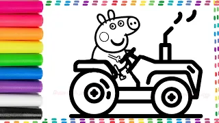 Peppa Pig in Tractor Drawing, Painting &Coloring For Kids and Toddlers.how to draw peppapig