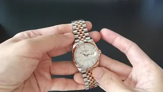 Unboxing Rolex Datejust 36 126231-0033 Everose Gold silver fluted motif dial.
