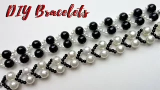 Jewelry making tutorial. White and black bracelets. DIY JEWELRY