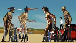 Chainsawman titan, Katanaman TItan power, makima, denji vs Eren Yeager, Armored Choo Choo charles