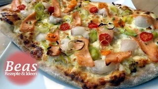 FLAMMKUCHEN mit Litschi Räucherlachs Belag | Flammkuchenteig - Swavory