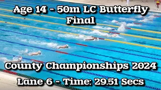 Age 14 - 50m LC Butterfly Final 29.51 Secs - Lane 6