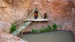 Build bamboo house near nature swimming pool on the cliff | Building Skill